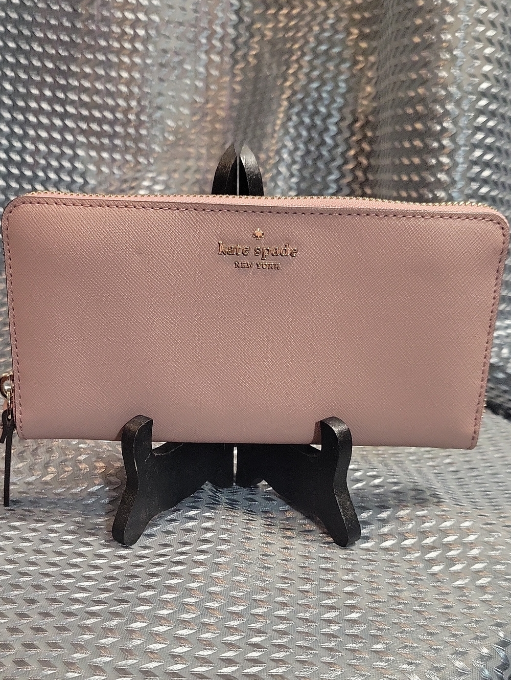 kate spade Powder Pink Zip Wallet with Gold Logo